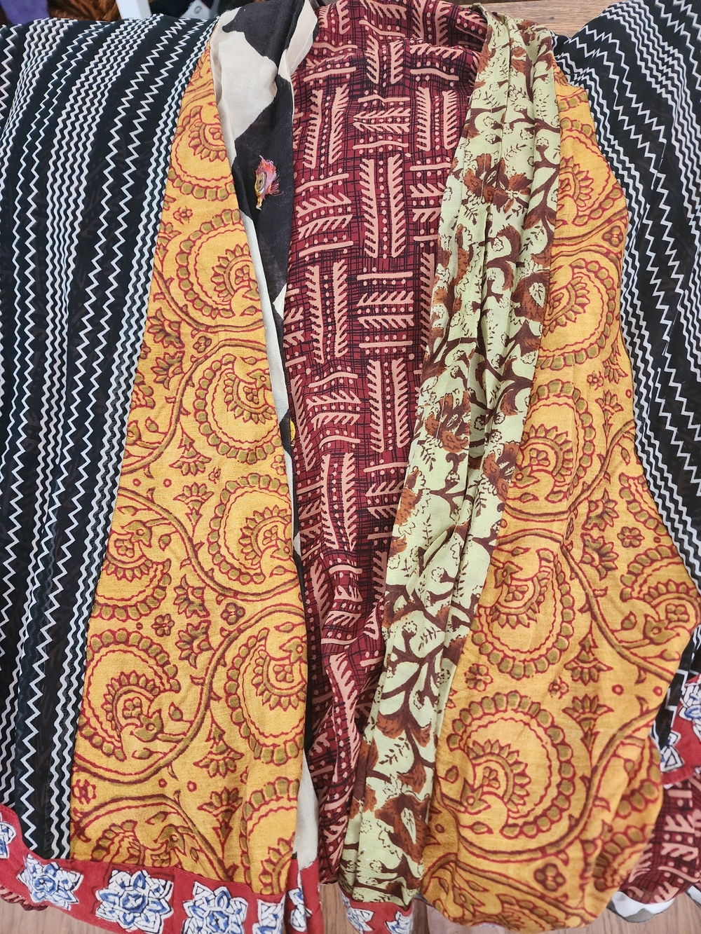 Boho Patchwork Maxi Dress Embroidered Paisley Geometric Earth Tone Hippie - Picture 6 of 7